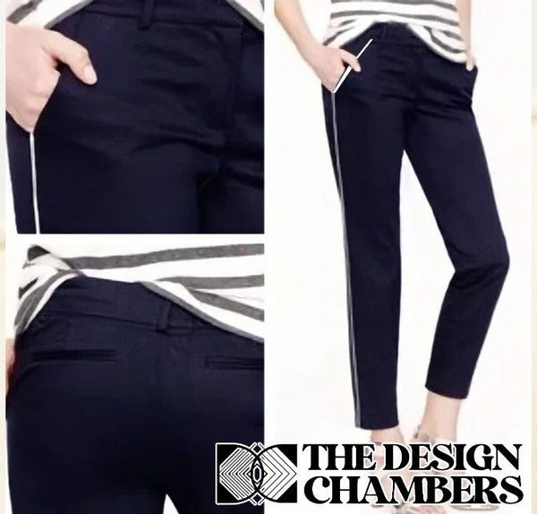 Cropped Navy Slacks with White Piping - TheDesignChambersBoutique