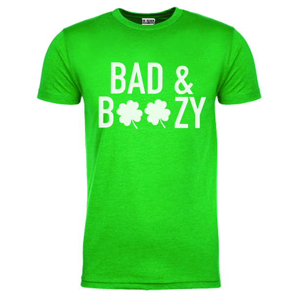 St Patricks Day Bad and Boozy Unisex T-shirt Kelly Green