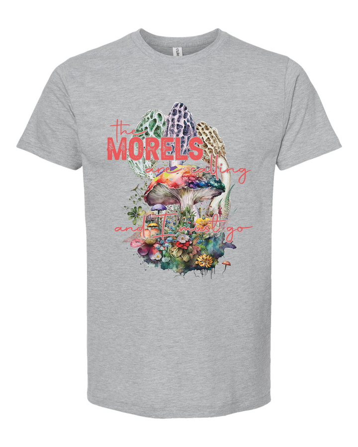 The Morels are Calling and I Must Go Mushroom Graphic Tee Unisex T-shirt Unisex T-shirt Heather Gray