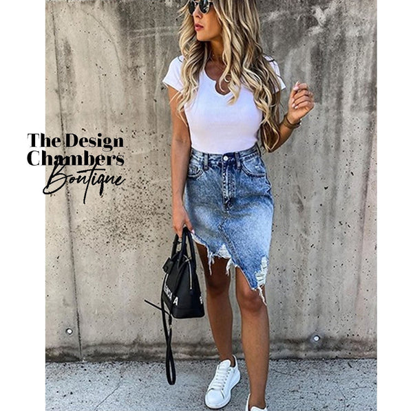 Destroyed Denim Skirt - TheDesignChambersBoutique