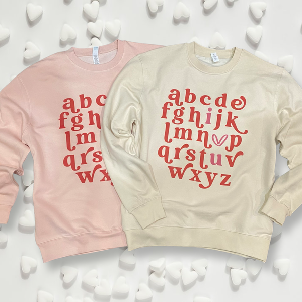 Valentines Day Alphabet “I Love U” Crewneck Sweatshirt