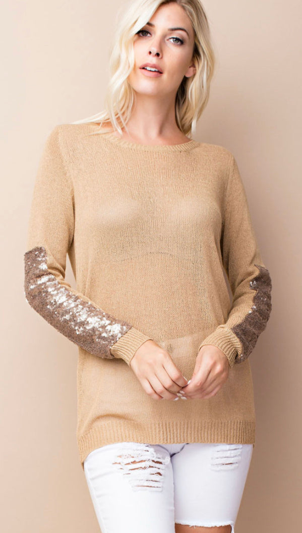 Khaki Sparkle Sequin Sweater