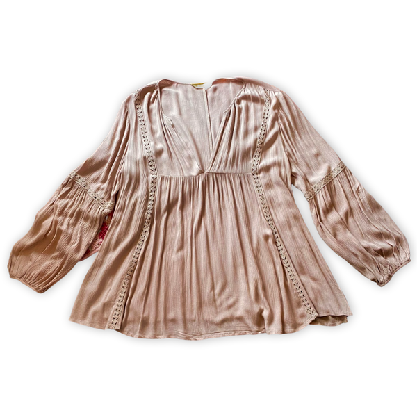 Plus Size Taupe Boho Peasant Blouse in Muslin Gauze