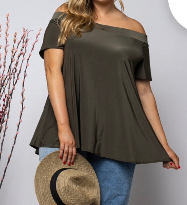 Off-The-Shoulder Flowy Army Green Top