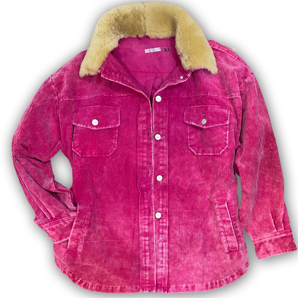 Aviator Barbie Magenta Corduroy Shacket with Sheephide Collar