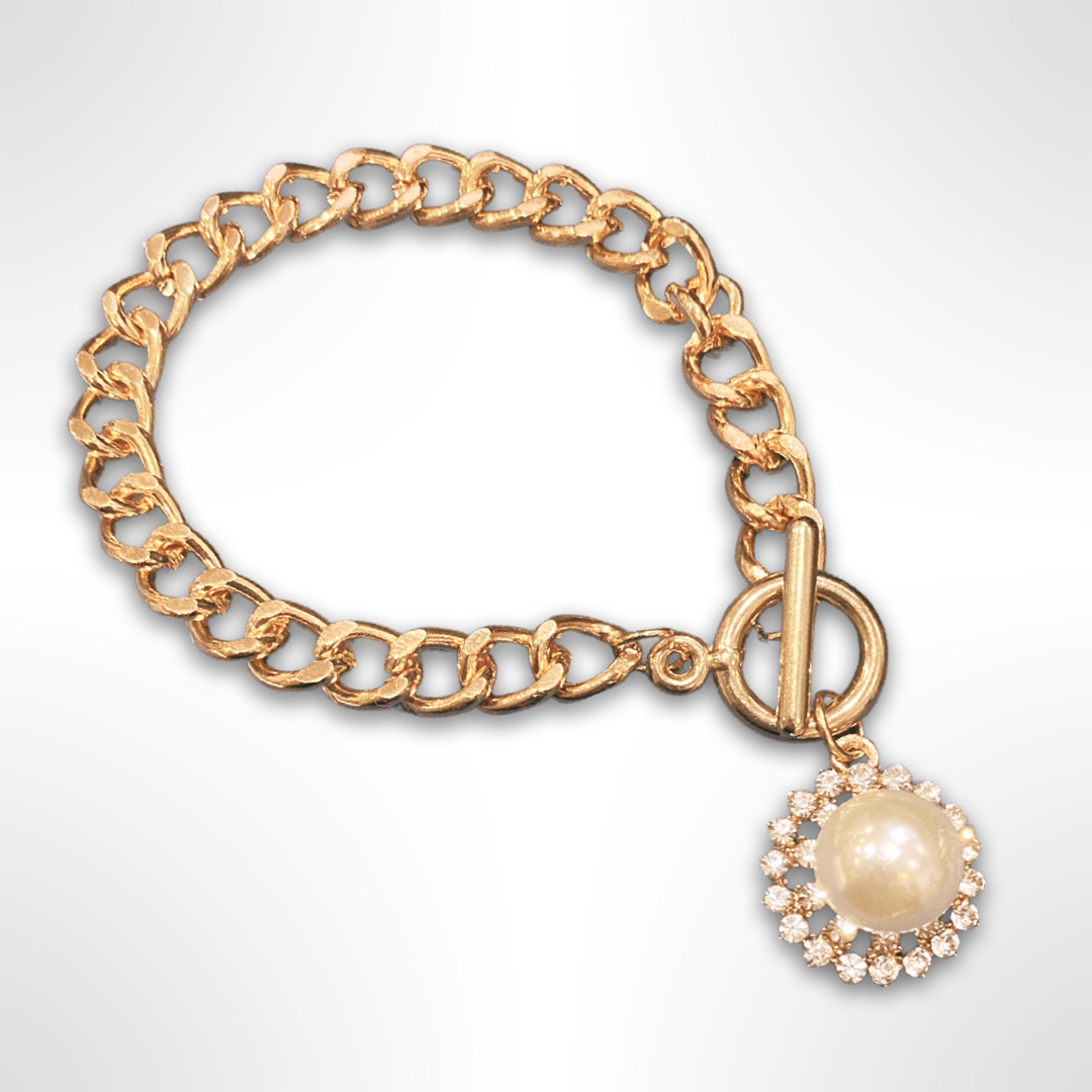 Coco Chanel Vibes Gold Chain Pearl and Crystal Bracelet