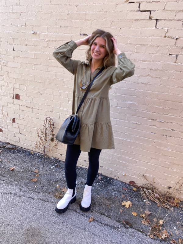 Girl in olive babydoll jacket