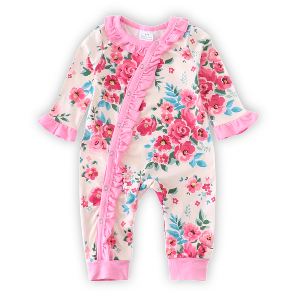 Stop and Smell the Roses Baby Toddler Ruffled Pajama Romper