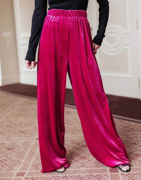 Plus Size Magenta Velvet Wide Leg Pants