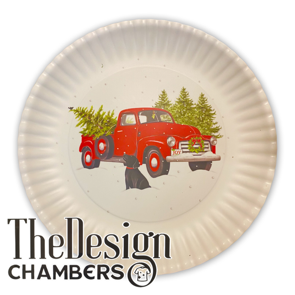 Christmas Vintage Truck Platter "Paper Plate" Break Resistant Melamine  *Final Sale*