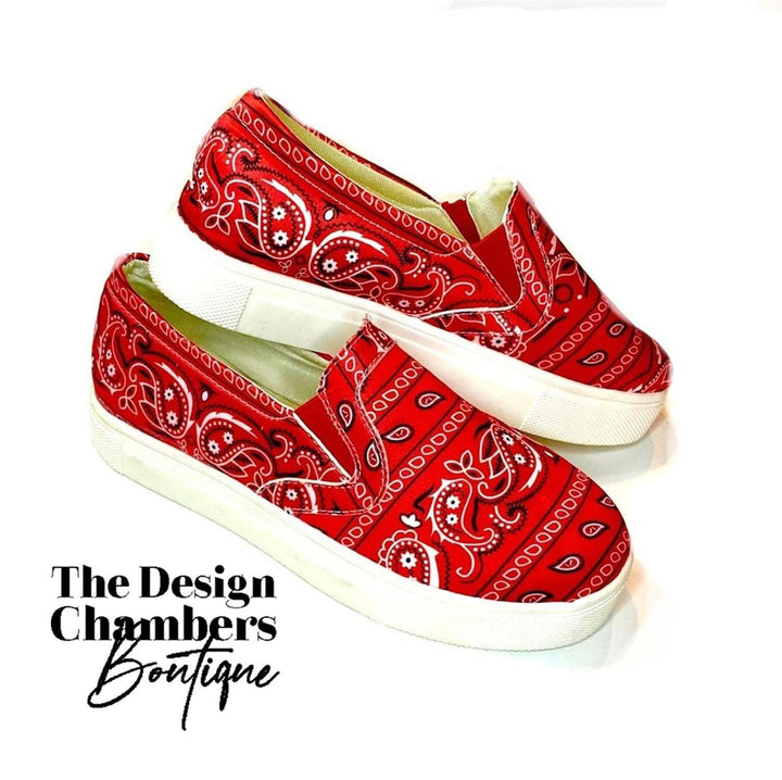 Red Bandana Platform Slip Ons SIZE 6 - TheDesignChambersBoutique